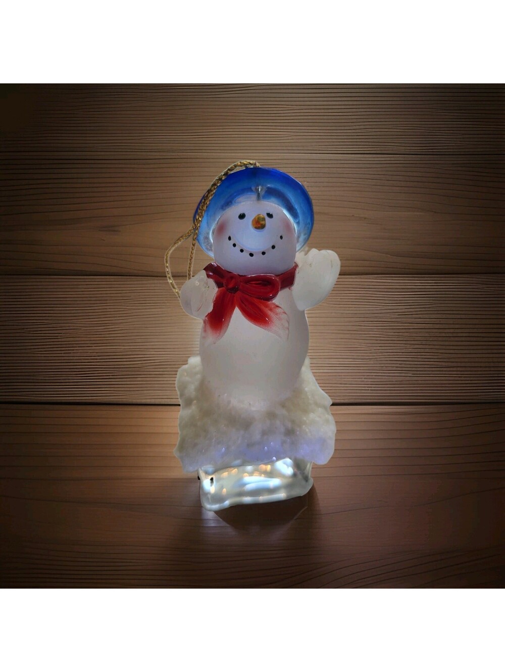 Vtg Christmas Ornament Snowman On Ice Acrylic Unique EUC 3D 4" A95